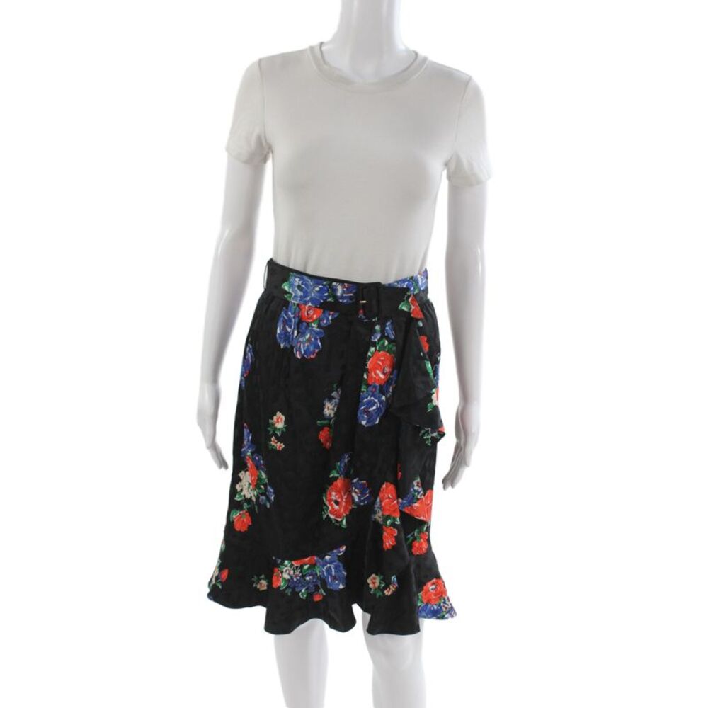 Tory Burch Womens Silk Floral Wrap Flare Skirt Black Size 2
